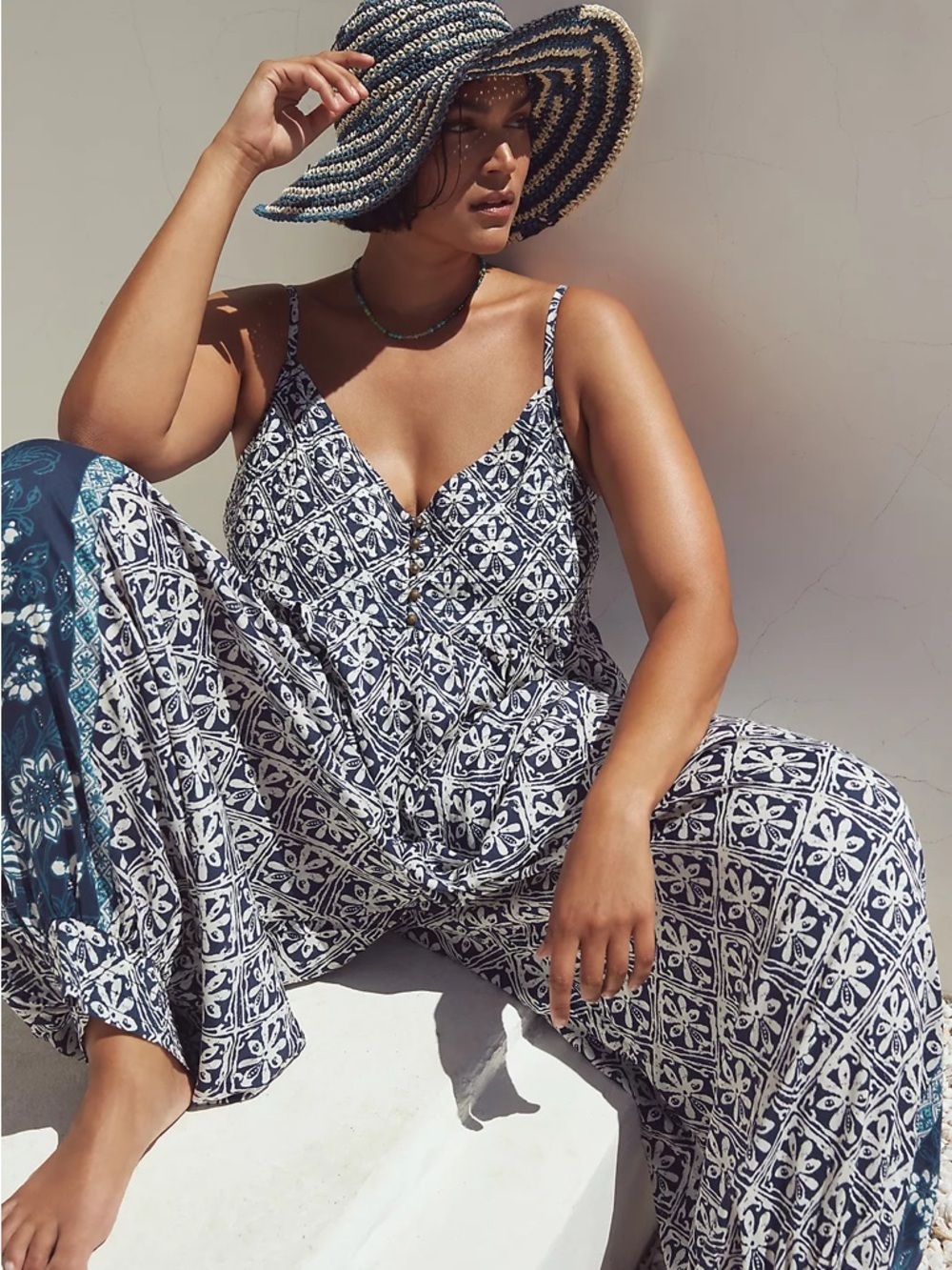 By Anthropologie Mark D. Sikes Printed Jumpsuit Navy Blue Size XXS
